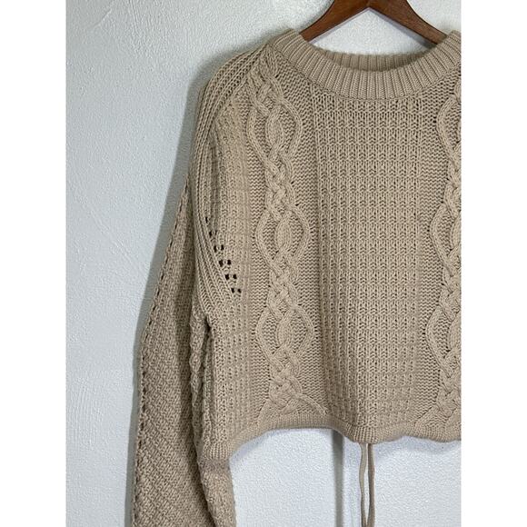 Gianni Bini Oversized Crop Chunky Cable Knit Fishermen Sweater M Cream Designer - Picture 3 of 13